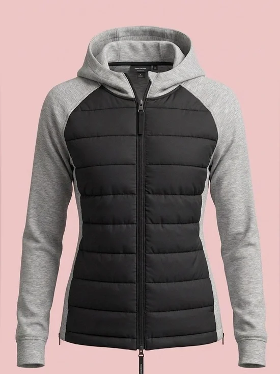 🌟DKNY Sport Quilted Front Hoodie Jacket in Black/Light Gray Size XL - Picture 1 of 3